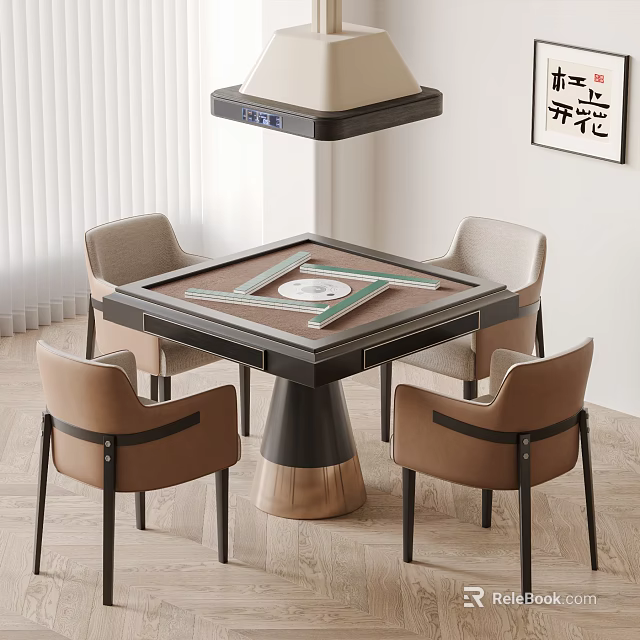 Modern Square Dining Table and Chairs Set With Rotating Tray and Upholstered Seats 3d model 
