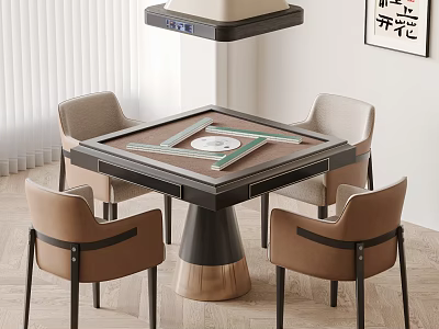 Modern Square Dining Table and Chairs Set With Rotating Tray and Upholstered Seats 3d model