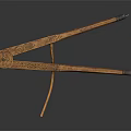 Antique Wooden Carved Compass Tool With Intricate Patterns And Metal Tips On Black Background