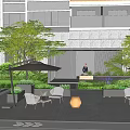 Modern Residential Landscape Featuring Courtyard Area Trees Outdoor Seating And Shade Structures