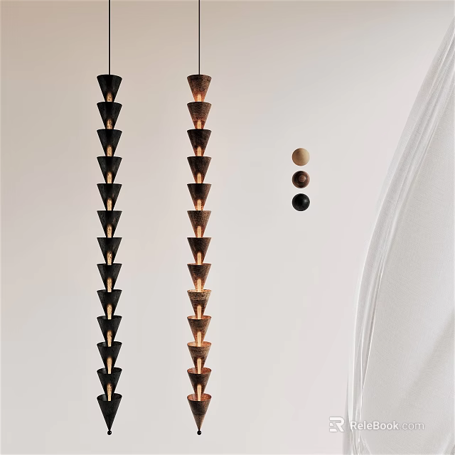 Modern Tiered Chandelier With Black And Copper Conical Tiers And Spherical Accents In Minimalist Interior 3d model 
