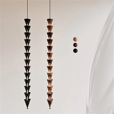 Modern Tiered Chandelier With Black And Copper Conical Tiers And Spherical Accents In Minimalist Interior 3d model