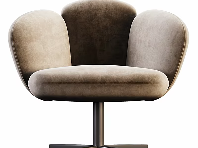 Modern Elegant Velvet Accent Chair With Plush Cushion Curved Backrest Armrests And Swivel Metal Base 3d model