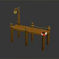 Scenic View Of Rustic Wooden Dock With Hanging Lantern And Lifebuoy