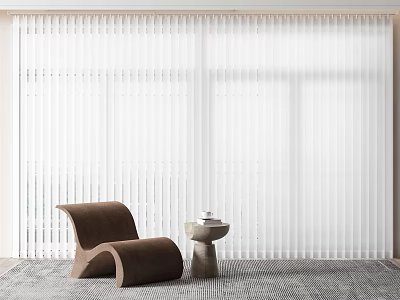 Modern Interior With White Vertical Blinds Brown Chair And Small Round Table 3d model