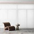 Modern Interior With White Vertical Blinds Brown Chair And Small Round Table 3d model