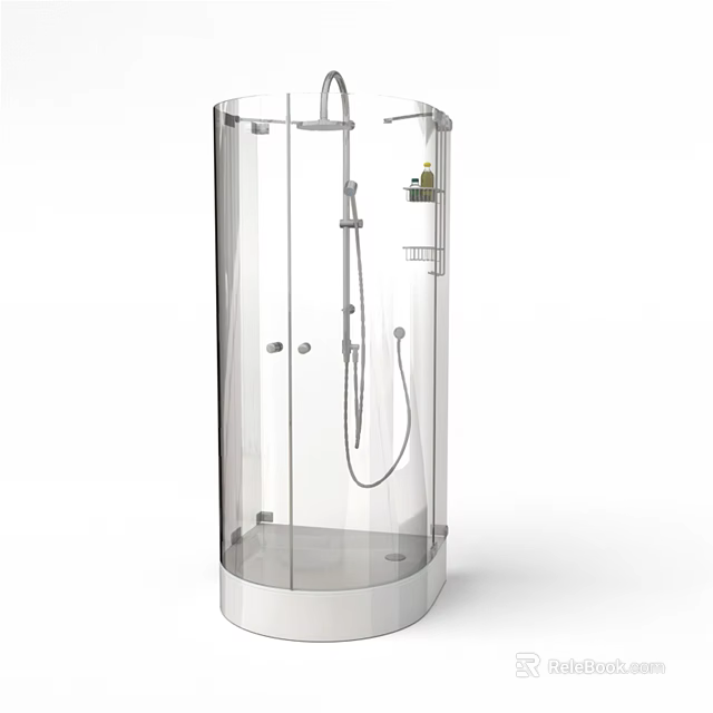 Transparent Cylindrical Shower Sauna Cabin With Shower Head Handheld Shower And Controls 3d model 