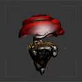 Cartoon Scene With Red Mushroom Cap On Black Rock Base And Green Plants Yellow Flowers