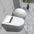 Smart Toilet with Digital Display and Egg Shaped Design in Modern Marble Tile Bathroom Interior