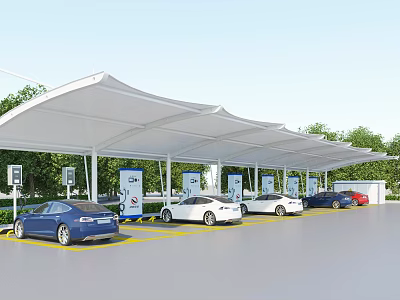 Modern Carport Canopy for Electric Vehicles with Charging Stations in Parking Lot 3d model