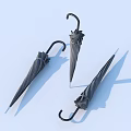 Three Black Foldable Umbrellas With Curved Handles Practical Daily Essentials 3d model