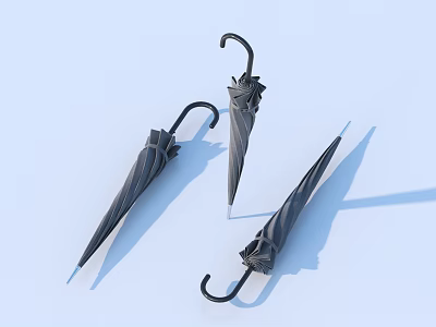 Three Black Foldable Umbrellas With Curved Handles Practical Daily Essentials 3d model