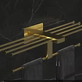 Elegant Golden Bathroom Rack Mounted on Black Marble Wall with Gray Towels