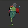 Cartoon Frog with Silver Chef Hat Red Eyes Green Pants Red Badge and Blue Spoon