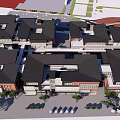 Traditional Modern Commercial Street Design With Black Roofs And Pedestrian Walkways