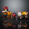 Colorful Cartoon Animal Character Figurines Featuring Unique Costumes And Accessories On Dark Reflective Background