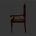 Vintage Leather Armchair With Carved Wood Accents And Tufted Back Design