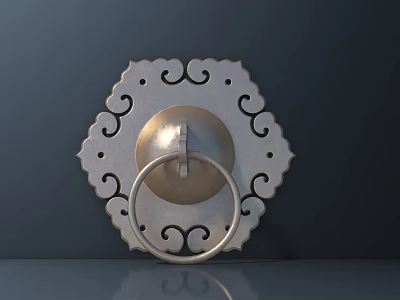 Decorative Metal Door Knocker with Intricate Carved Patterns Circular Base and Vintage Shiny Finish 3d model