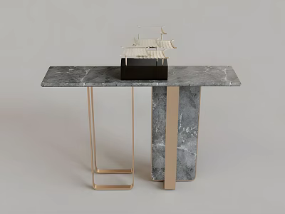 Elegant Modern Console Table With Marble Top And Golden Metal Legs And Decorative Sculpture 3d model