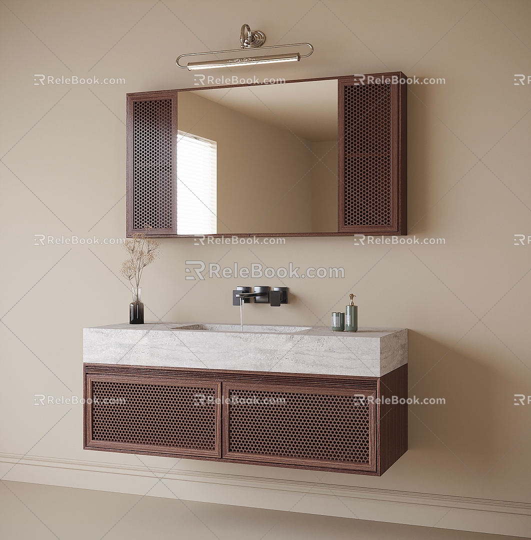 Retro Style Hanging Bathroom Cabinet Bathroom Cabinet Washstand Mirror Cabinet 3d model