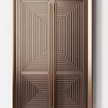 Elegant Modern Copper Paneled Doors With Grille Vertical Slats And Geometric Patterns