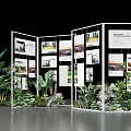 Decorative Ornament Display Set with Showcase Picture Panels and Green Plant Decorations