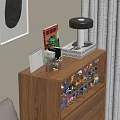 Decorative Figurine Set On Wooden Cabinet With Table Lamp Books And Small Plant