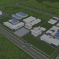 Industrial Factory Complex With Multiple Buildings Green Spaces And Road Network Layout 3d model