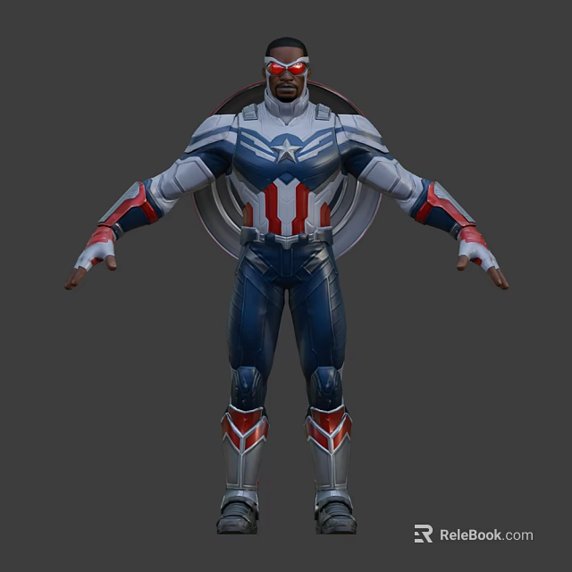 Game Movie Superhero Character Detailed 3D Model With Blue White Red Armored Costume And Shield 3d model 