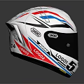 Silver Motorcycle Racing Helmet With Blue Red Stripes And Transparent Visor