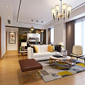 Modern Dining Living Room Design With Table Chairs Pendant Lights Sofa TV Wooden Floor