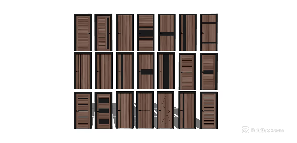 Various Stylish Wooden Swing Doors With Different Panel Designs And Finishes 3d model 