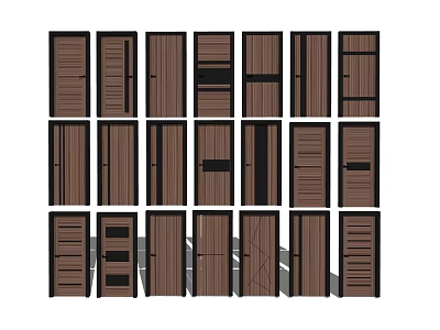 Various Stylish Wooden Swing Doors With Different Panel Designs And Finishes 3d model