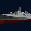 Modern Naval Warship 3D Render With Gray Hull Red Bottom And Deck Radar Systems