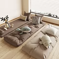 Cozy Brown Floor Cushions With Stuffed Toys And Soft Pillows For Living Room