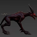 Fierce Red Horned Game and Movie Character with Glowing Eyes Sharp Fangs and Claws