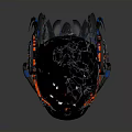 Futuristic Weapon Helmet with Black Orange Design and Blue Yellow Tech Cables