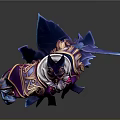 Fantasy Mythical Character Wearing Purple Blue Robe With Sword Sharp Ears Ornate Design