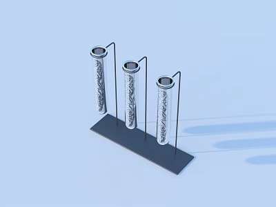 Three Patterned Metal Test Tubes On Black Base Stand For Daily Use 3d model