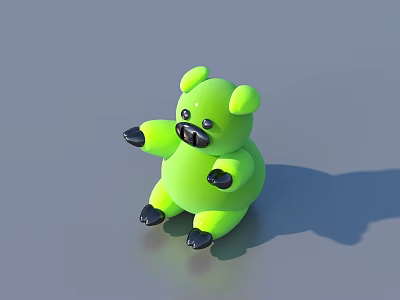 Bright Green Stuffed Bear Toy With Black Ears Nose And Paws On Gray Background 3d model