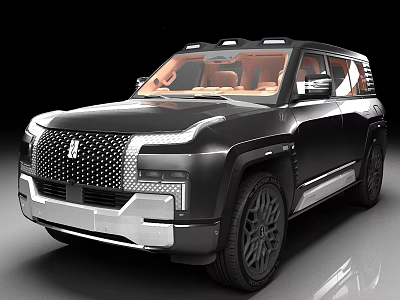 Black Modern Luxury SUV With Unique Front Grille And Brown Interior Seats 3d model