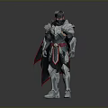 Armored Fantasy Warrior In Silver Black Armor With Red Accents And Cape