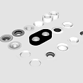 Modern Downlights And Spotlights With Black White Fixture Components On Gray Background