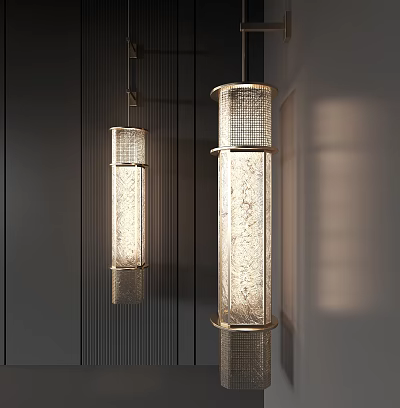 Modern Wall Lamps With Textured Glass Shades And Metal Frames For Soft Lighting Effect 3d model