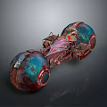 Futuristic Concept Car With Large Spherical Wheels And Blue Red Color Scheme