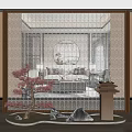New Chinese style landscape sketch glass partition 3d model
