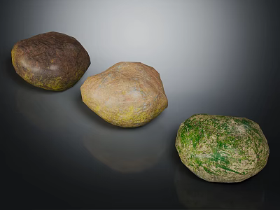 Natural Decorative Stones with Brown Beige Green Irregular Shapes on Dark Surface 3d model