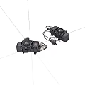Two Black Mechanical Components with Connected Wires and Metal Structure Details 3d model
