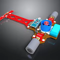 Mechanical Electronic Device With Red Frame Blue Circuit Board And Cylindrical Parts 3d model