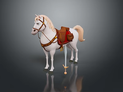 White Horse Figure With Decorative Saddle Bridle And Hanging Sword 3d model
